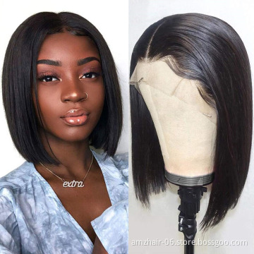 Cheap Wholesale Human Hair Full Hd Lace Front Short Bob Wig Amzhair Straight Raw Indian Cuticle Aligned Hair For Black Women